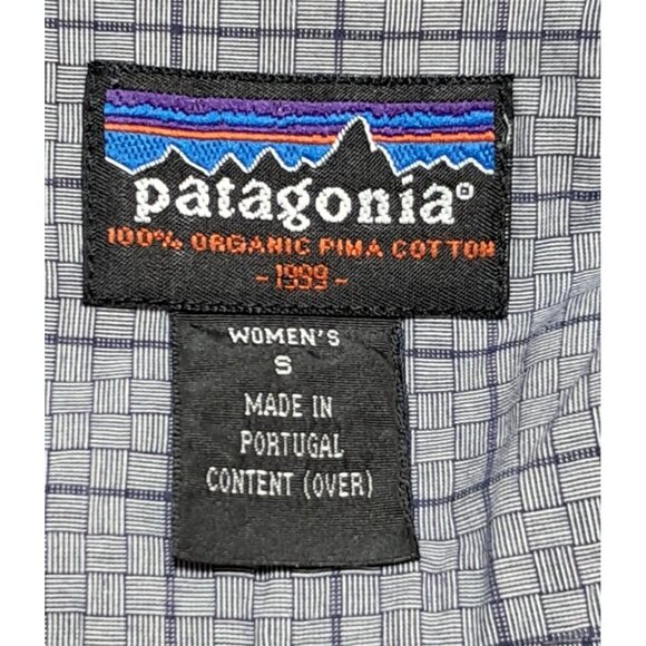 Vintage Patagonia Shirt Womens Size S Button Up Blue Plaid Long Sleeved Cotton - Picture 10 of 12